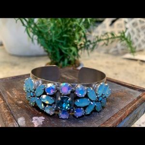 Sorrelli Blue Crystals Flower Cuff Bracelet